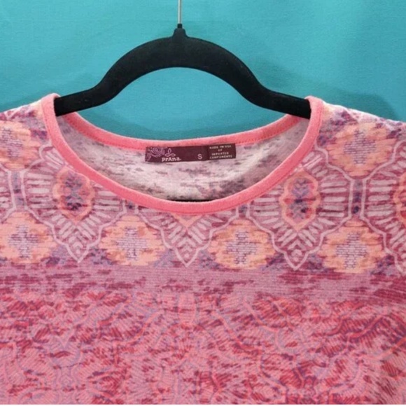 Prana Womens Short Sleeve Patterned Top (Size: Small/Pink) - Picture 3 of 11